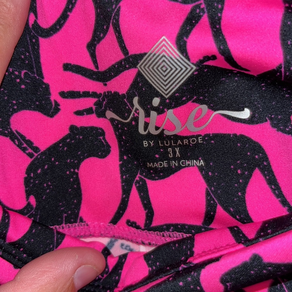 Rise by Lularoe pink and black with cheetah cats athletic pants - Picture 4 of 5